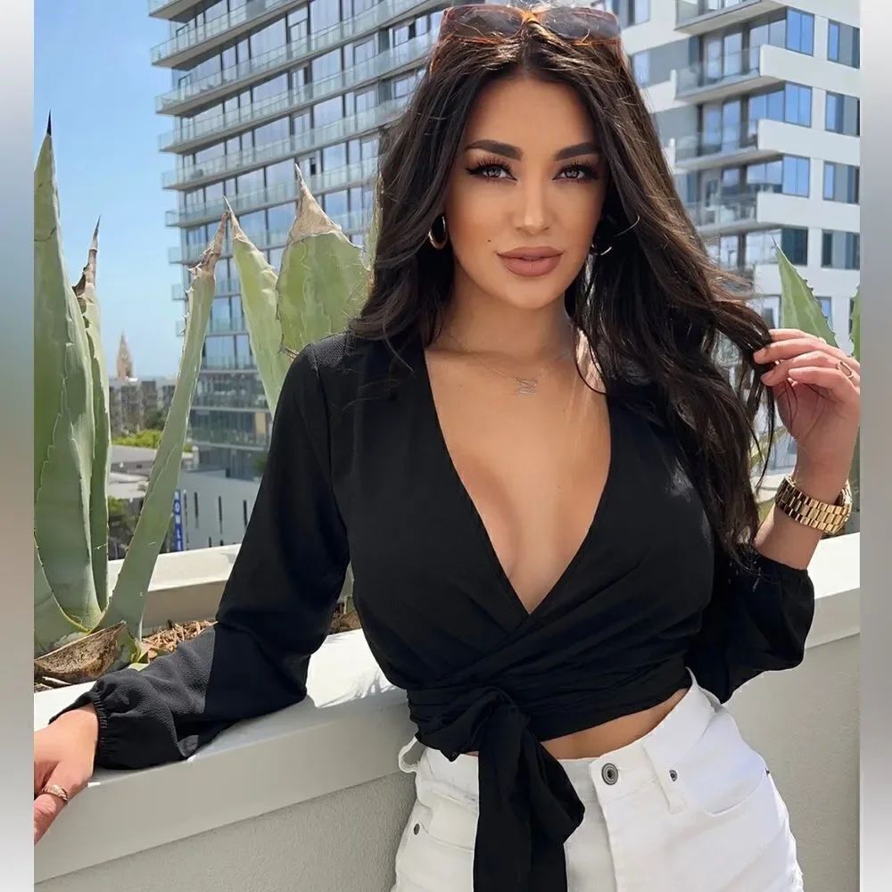 Sheer open front wrap around top